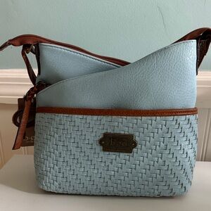 BOC Sky Blue and Chestnut Woven Shoulder Bag